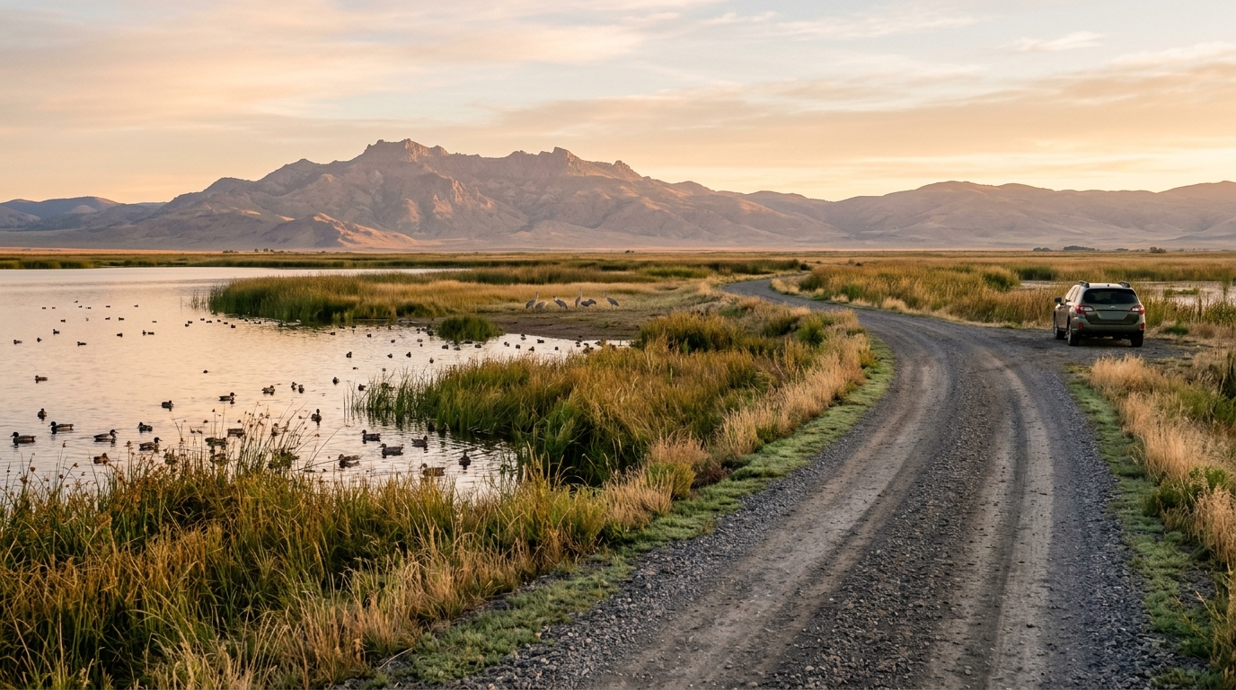 Auto tour route beside Teal Pond at Modoc National Wildlife Refuge