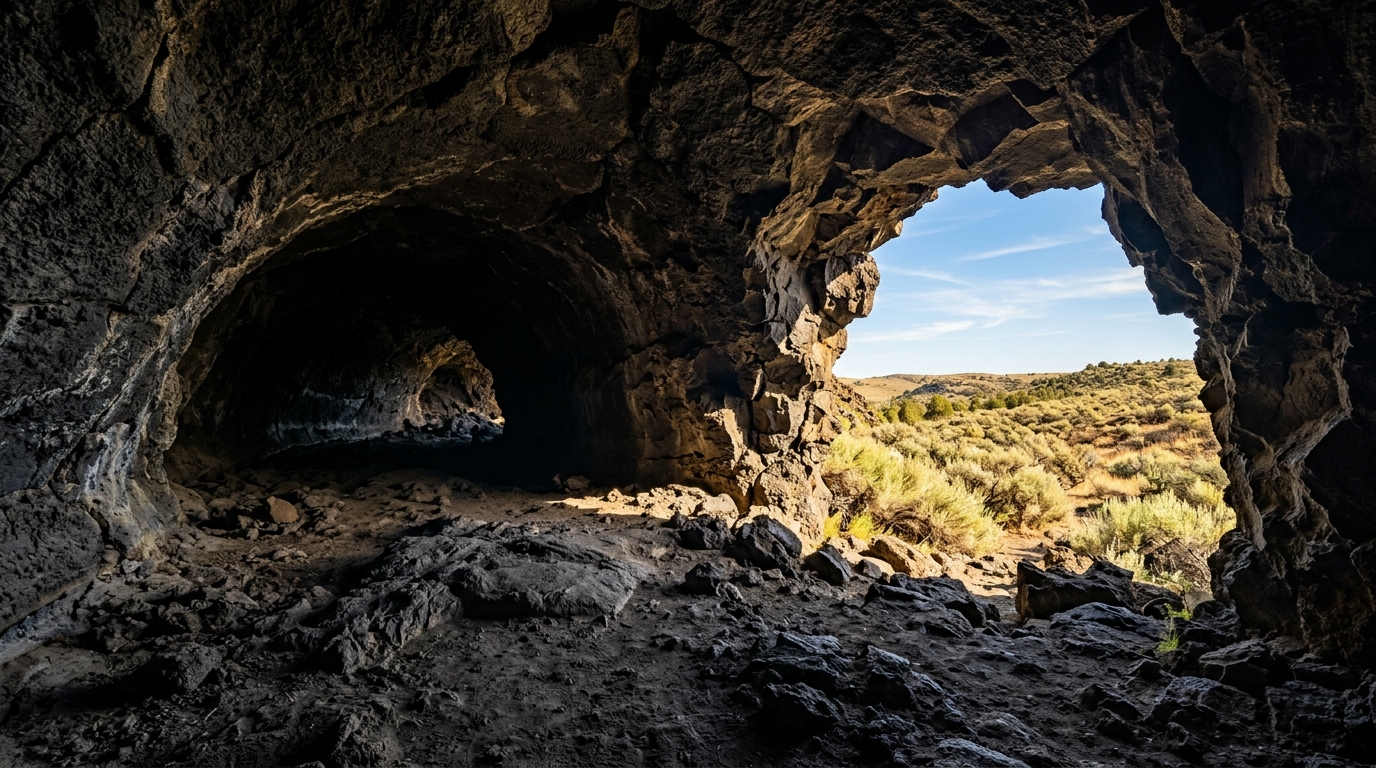 Lava-tube cave opening at Lava Beds National Monument