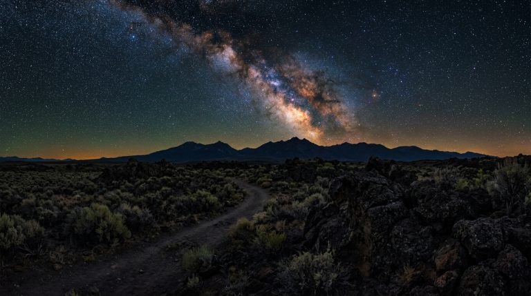 Milky Way over volcanic high desert in Modoc County