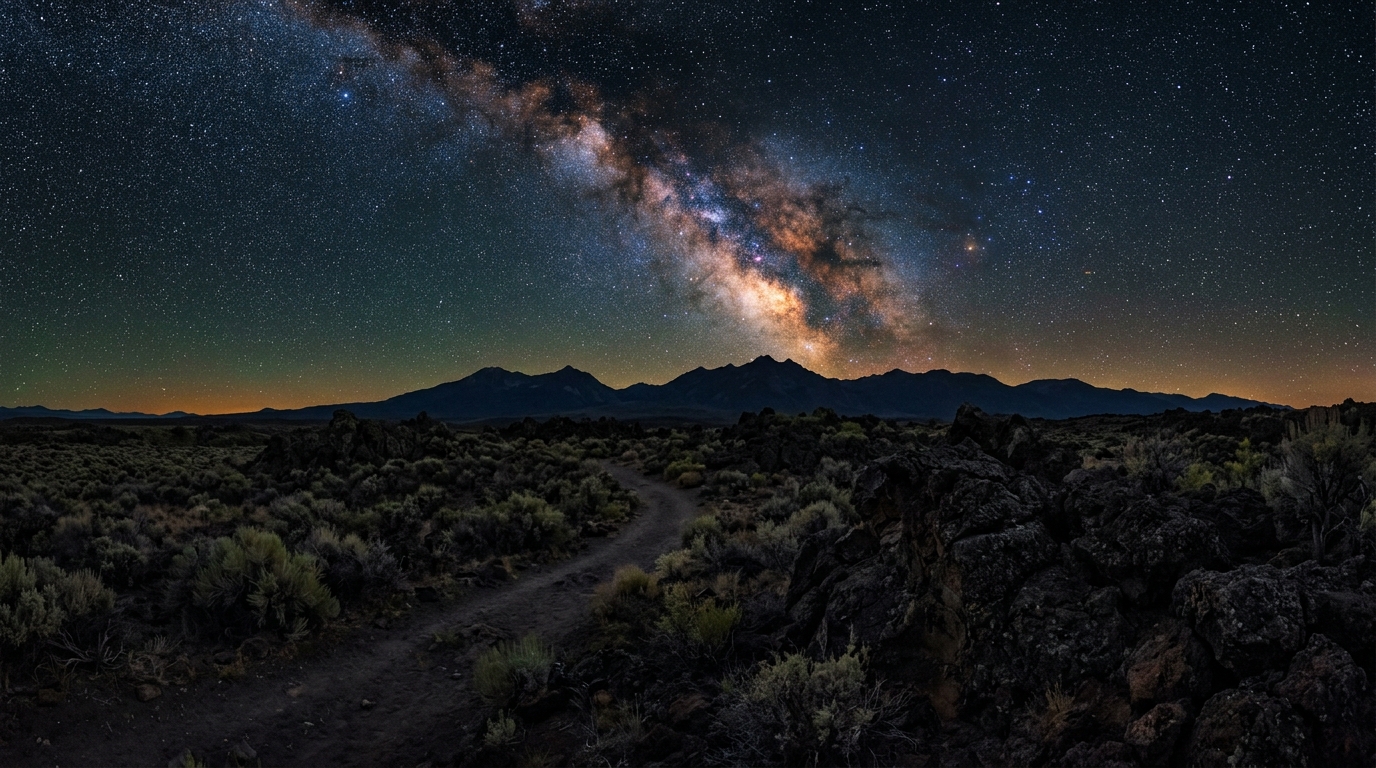 Milky Way over volcanic high desert in Modoc County