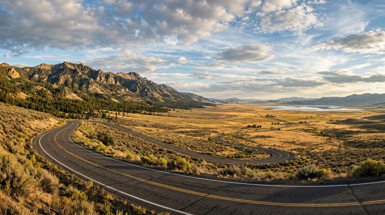 Scenic road descending from Cedar Pass into Surprise Valley