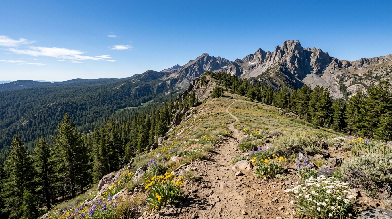 Summit Trail crossing a mountain meadow in the South Warner Wilderness