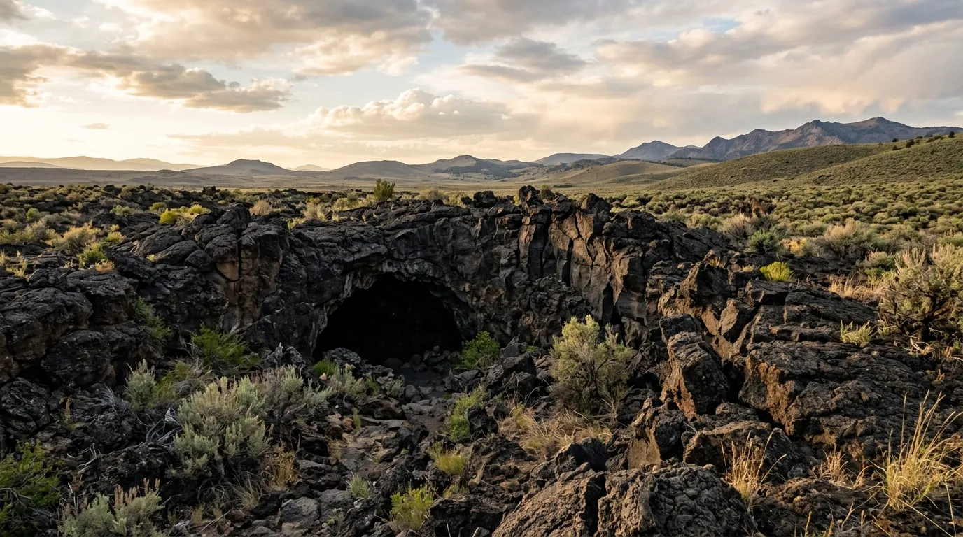 Volcanic cave entrance in Lava Beds National Monument